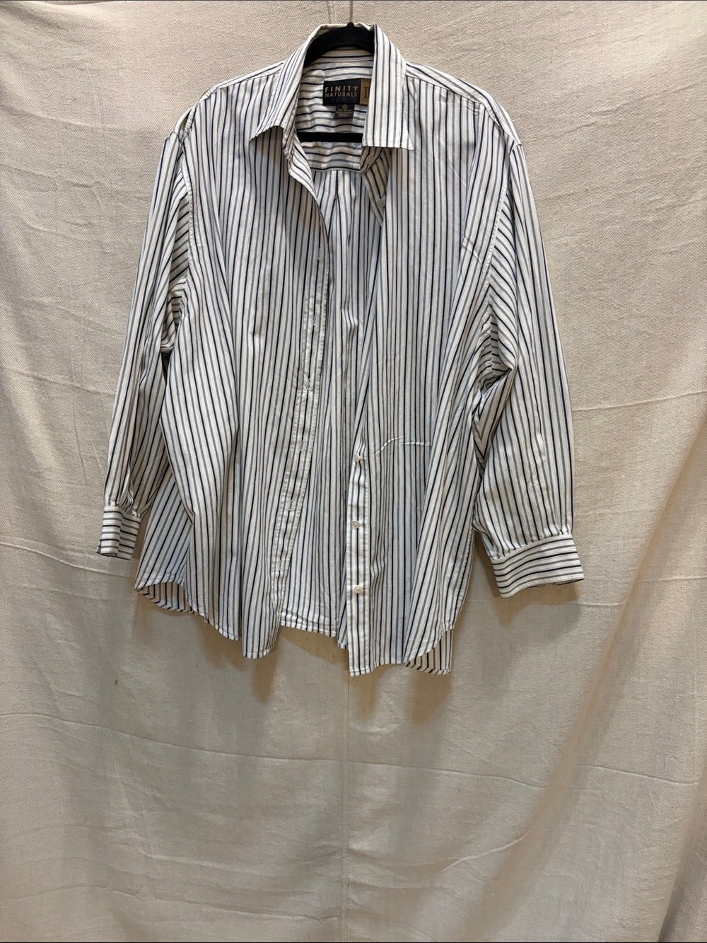 Finity White Button-Down Shirt with Navy Stripes